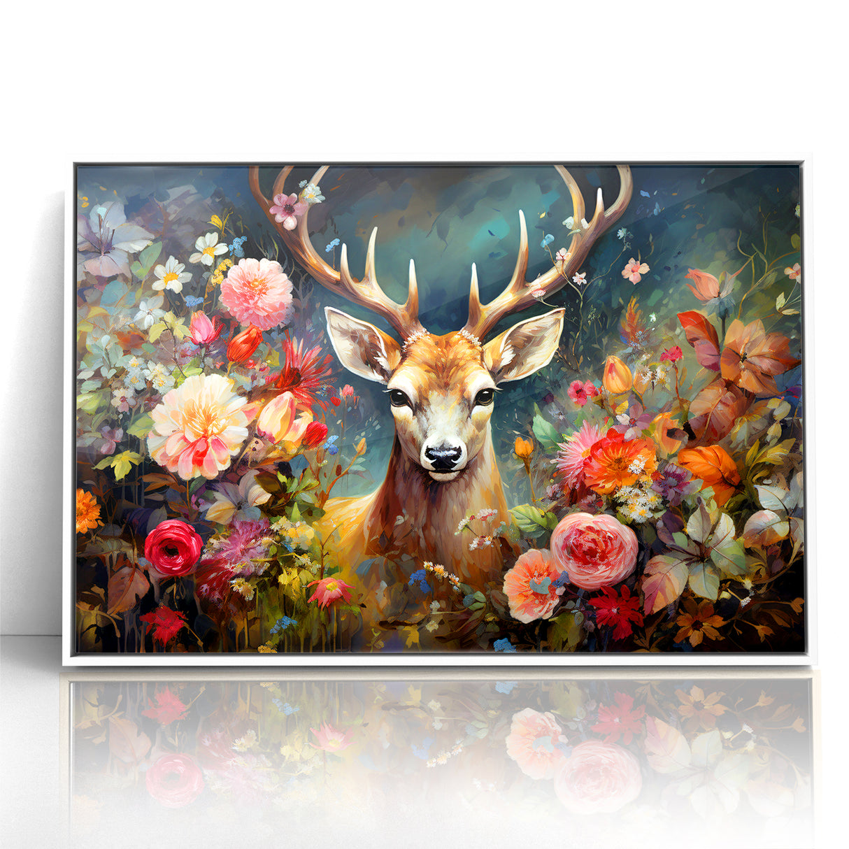 Graceful Antelope with Vibrant Floral Surroundings - Stunning Wall Art