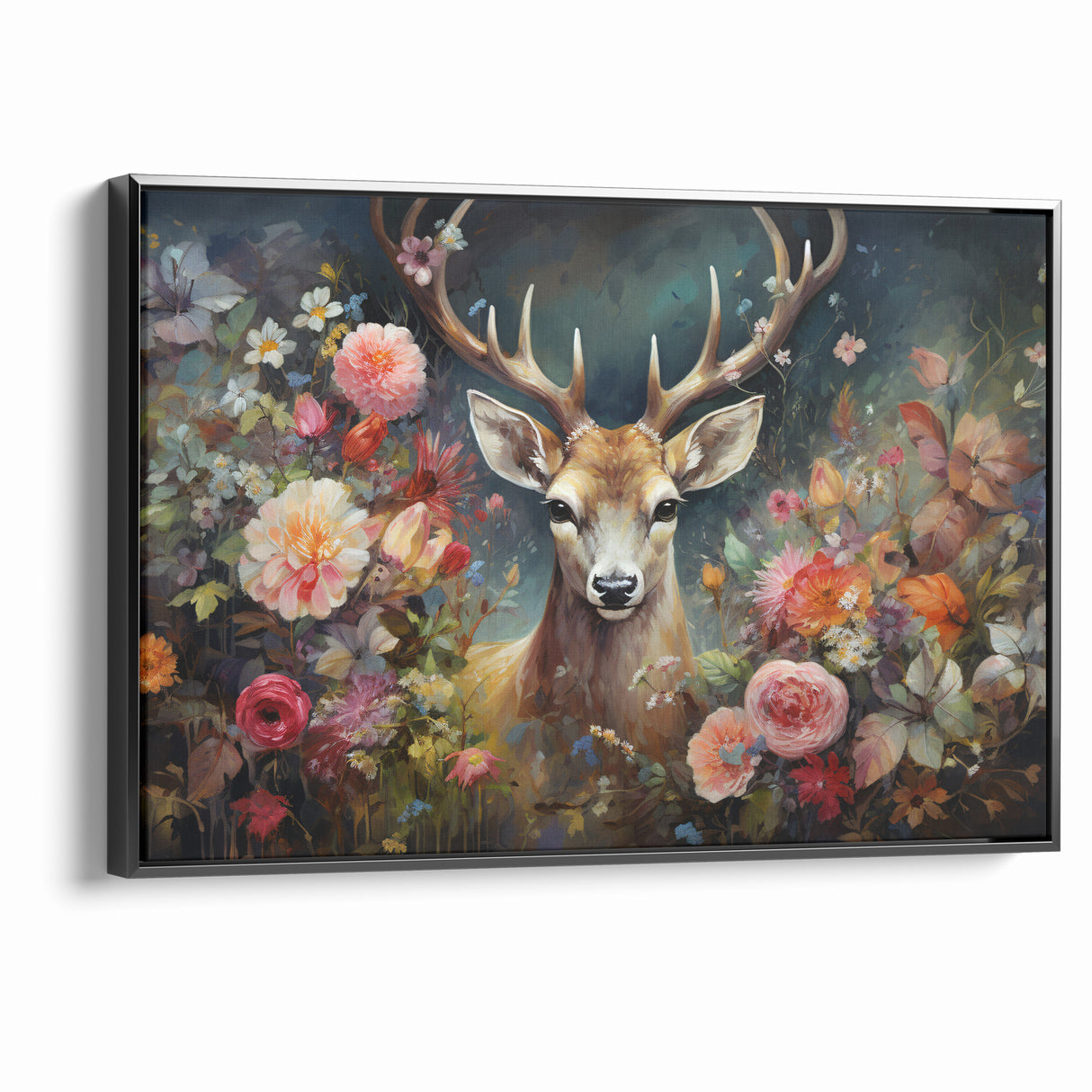 Graceful Antelope with Vibrant Floral Surroundings - Stunning Wall Art