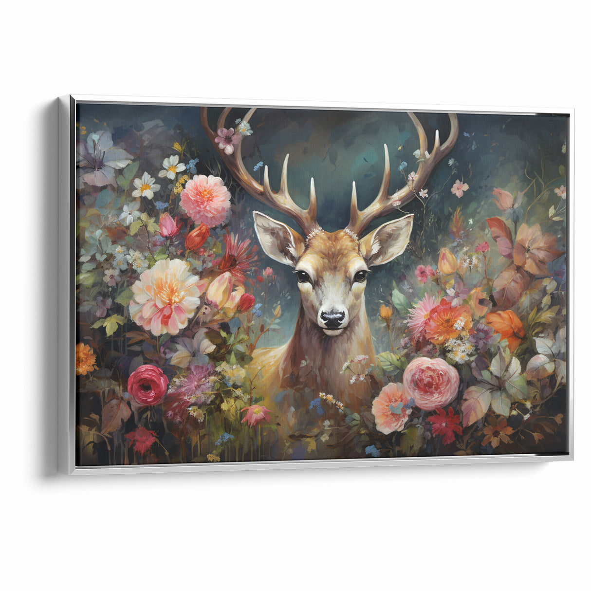 Graceful Antelope with Vibrant Floral Surroundings - Stunning Wall Art