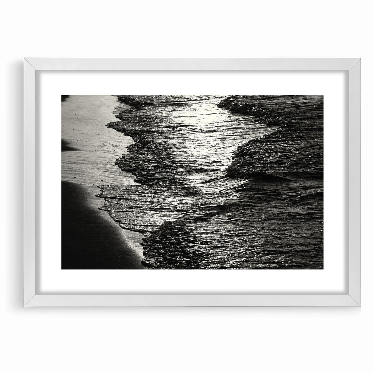 Abstract Nature Prints - Shimmering Black and White Beach Waves Wall Art