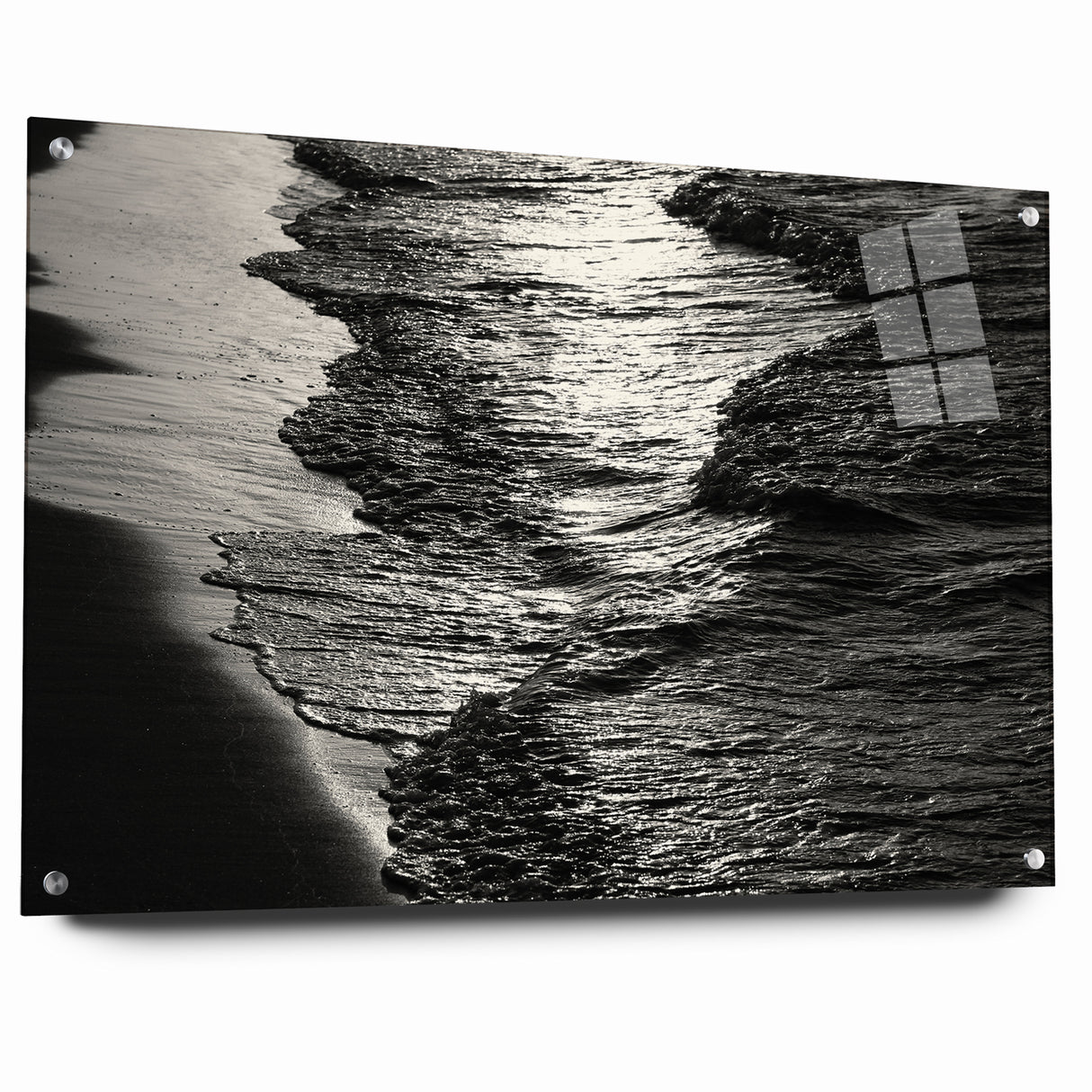 Abstract Nature Prints - Shimmering Black and White Beach Waves Wall Art