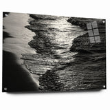 Abstract Nature Prints - Shimmering Black and White Beach Waves Wall Art