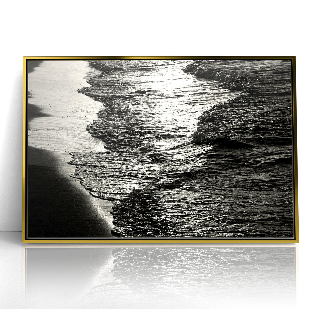 Abstract Nature Prints - Shimmering Black and White Beach Waves Wall Art