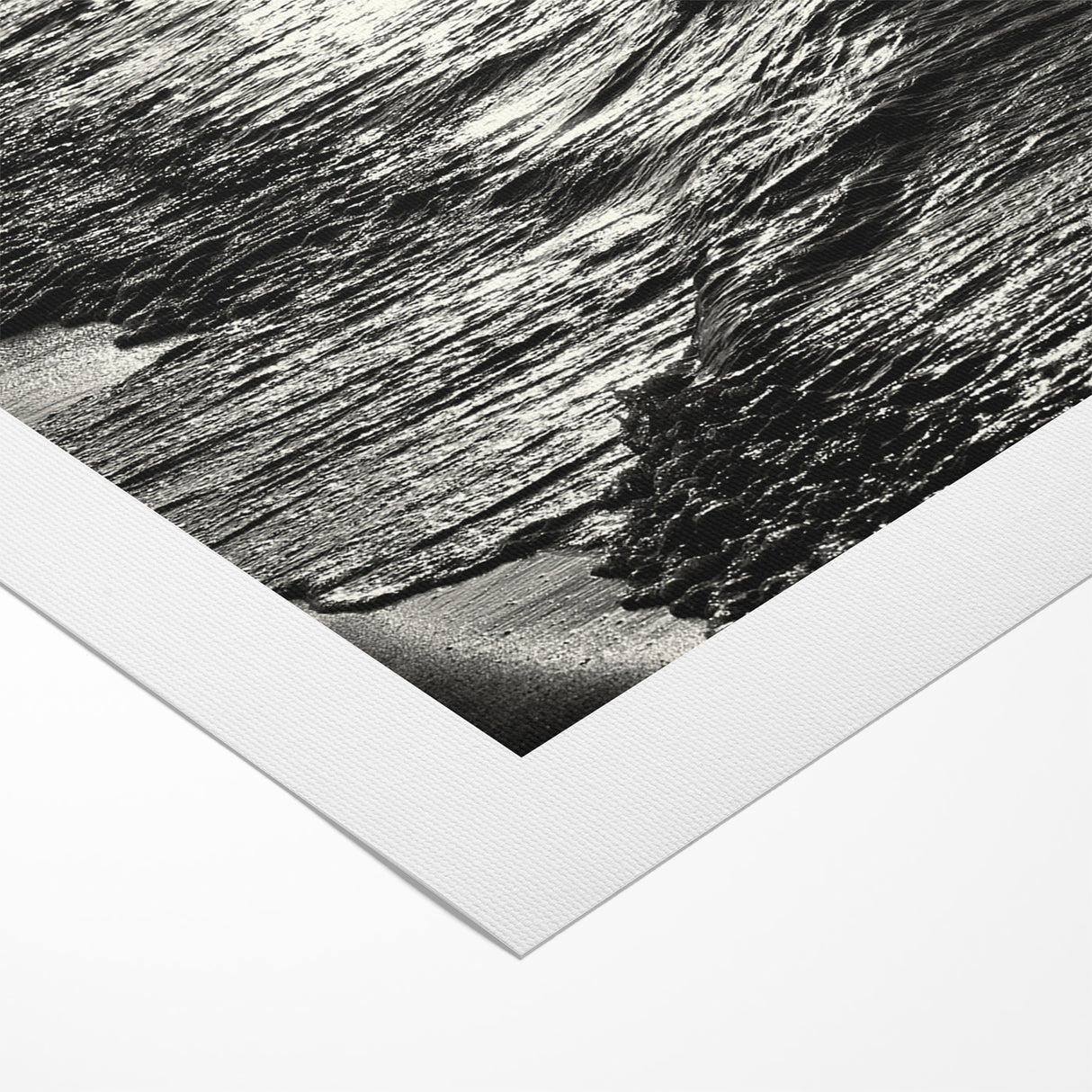 Abstract Nature Prints - Shimmering Black and White Beach Waves Wall Art