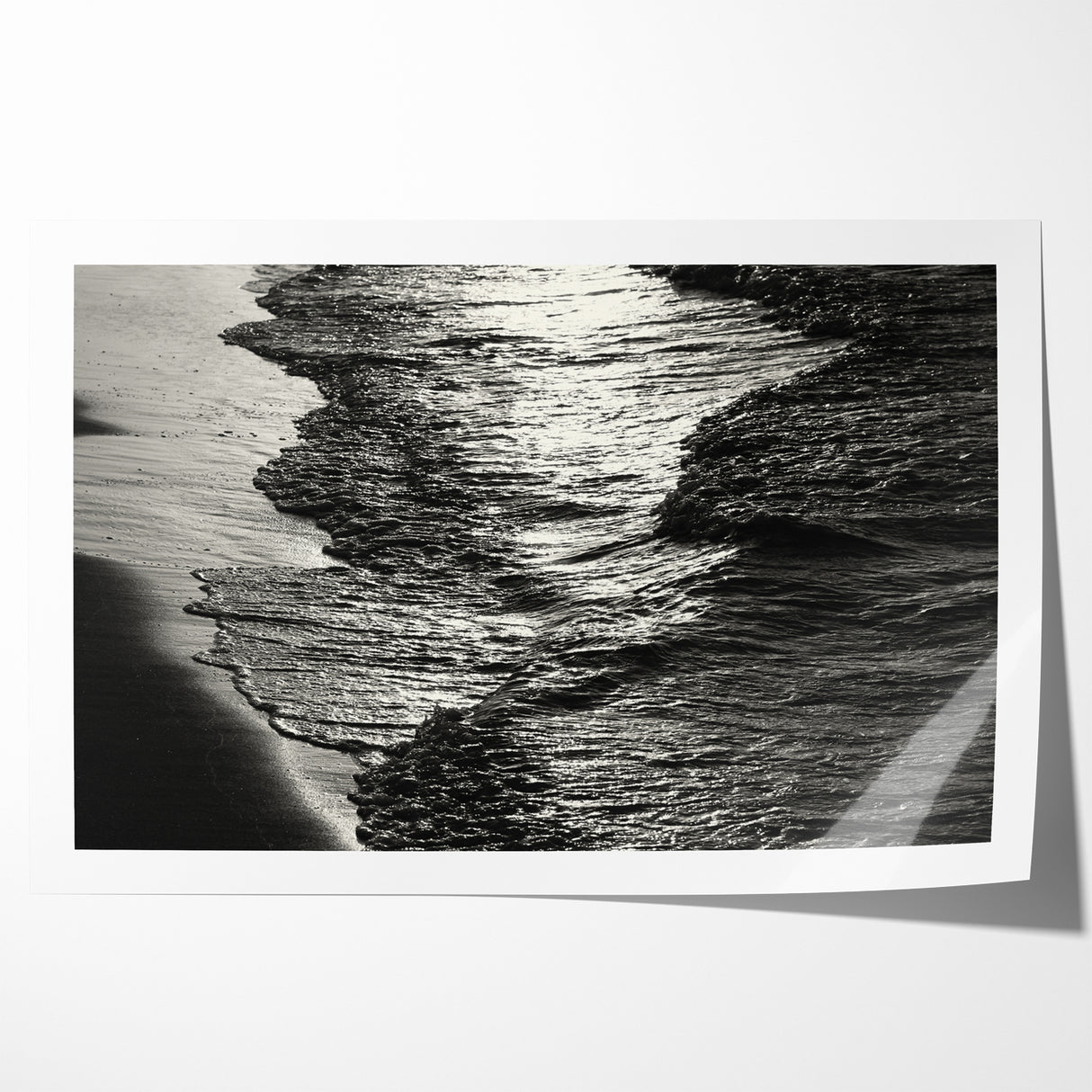 Abstract Nature Prints - Shimmering Black and White Beach Waves Wall Art