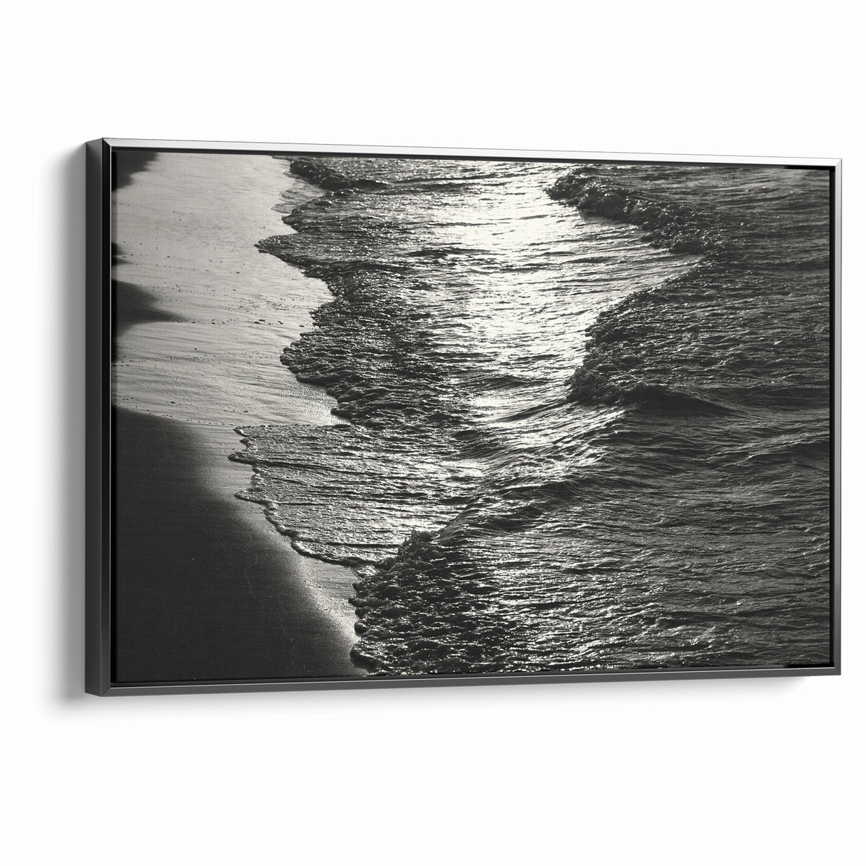 Abstract Nature Prints - Shimmering Black and White Beach Waves Wall Art