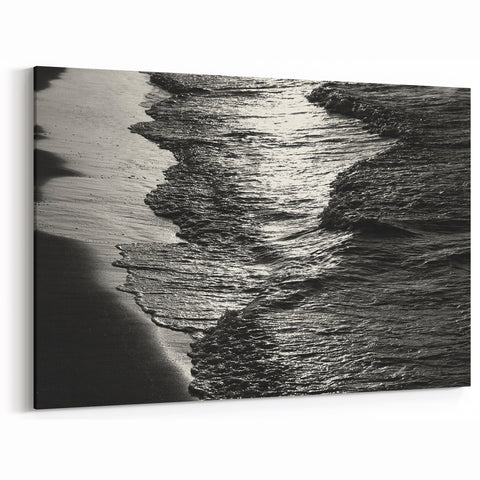 Abstract Nature Prints - Shimmering Black and White Beach Waves Wall Art