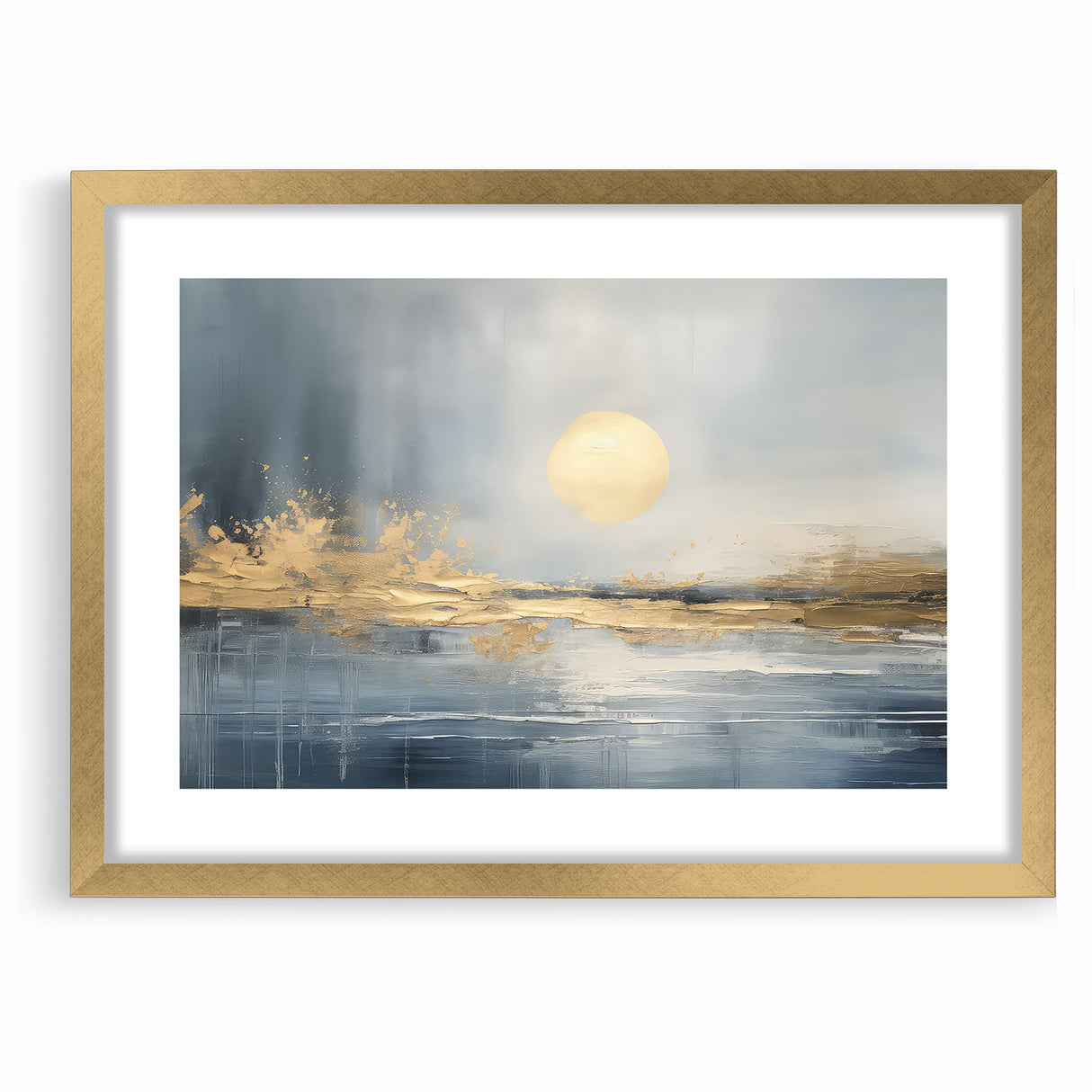 Abstract Landscape Art - Golden Sun Over Tranquil Horizon Wall Art