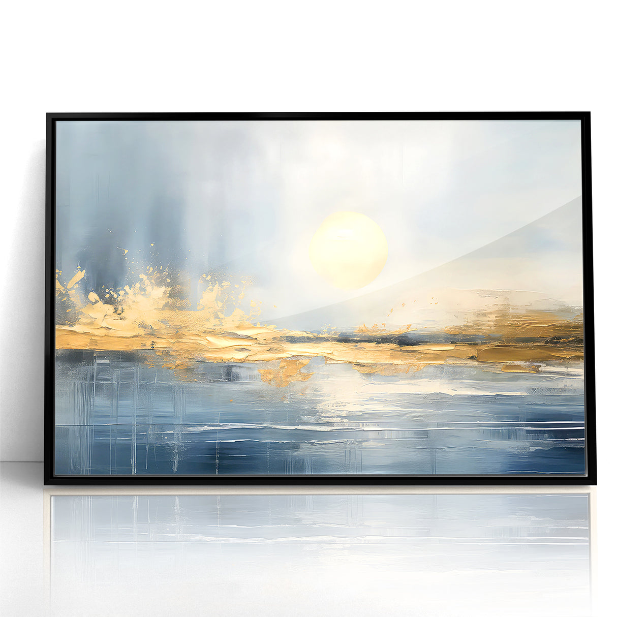Abstract Landscape Art - Golden Sun Over Tranquil Horizon Wall Art