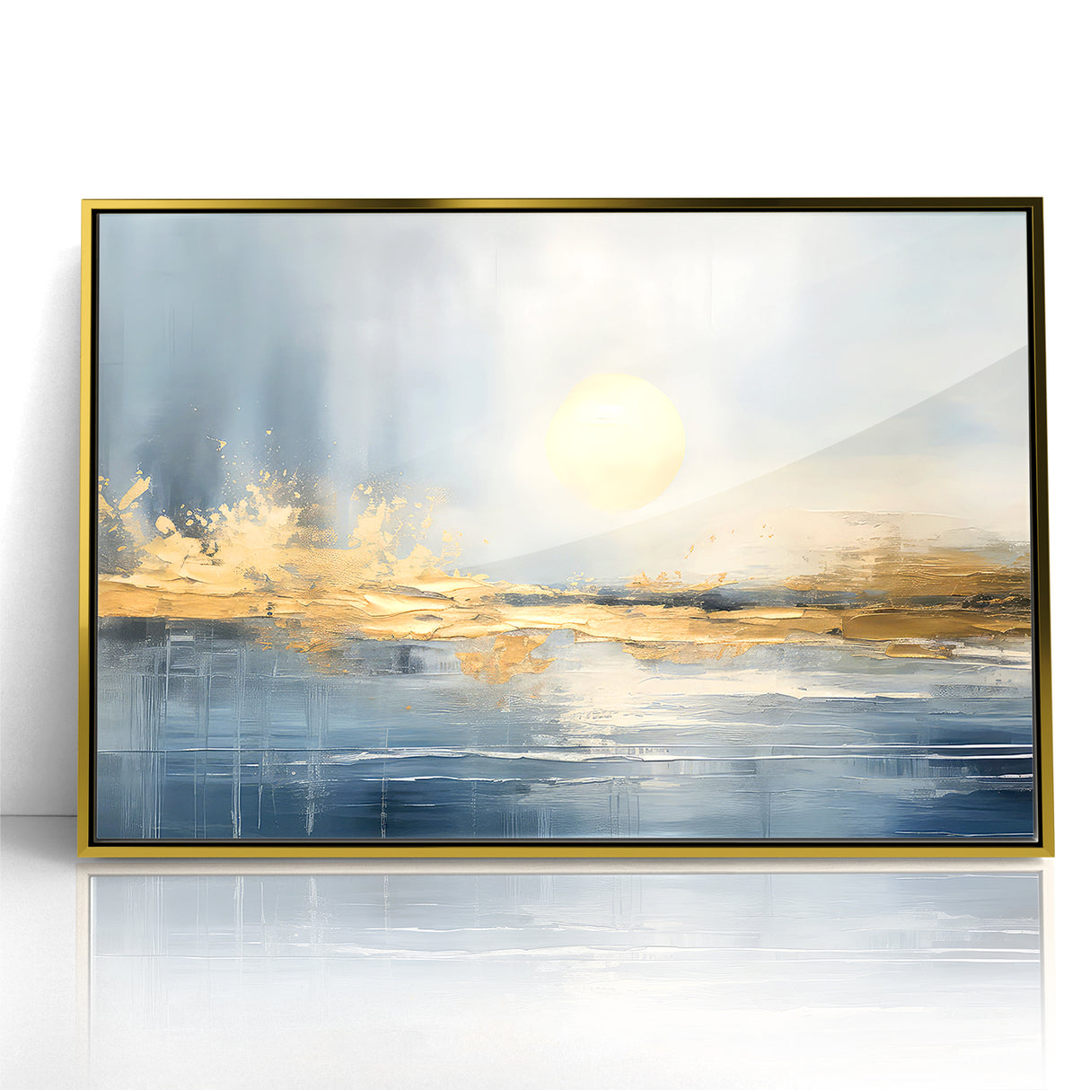 Abstract Landscape Art - Golden Sun Over Tranquil Horizon Wall Art