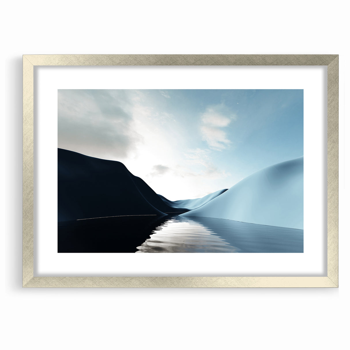 Modern Landscape Abstract Art - Serene Blue Hills Wall Decor