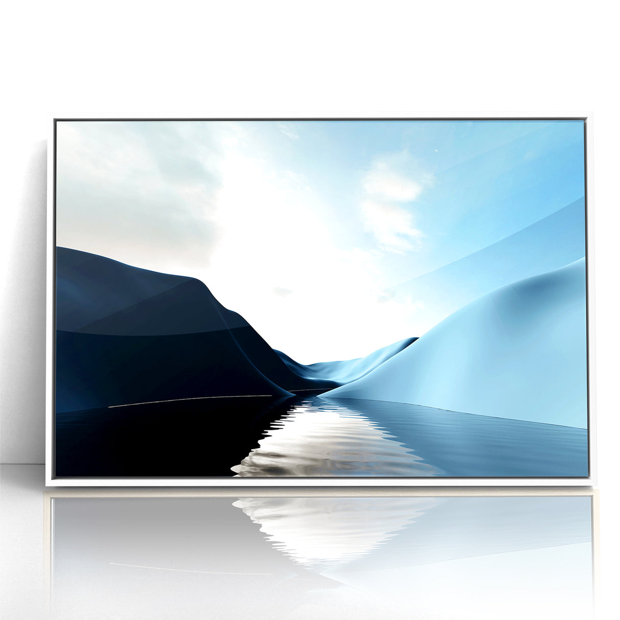 Modern Landscape Abstract Art - Serene Blue Hills Wall Decor