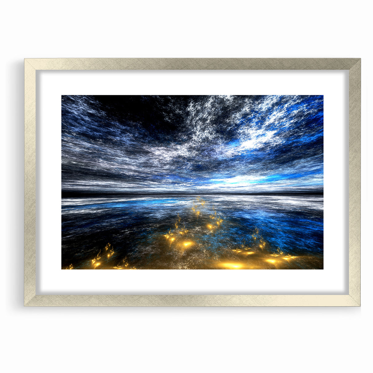 Abstract Landscape Art - Dramatic Sky and Shimmering Reflections Wall Art