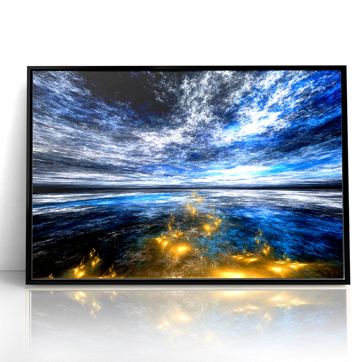 Abstract Landscape Art - Dramatic Sky and Shimmering Reflections Wall Art