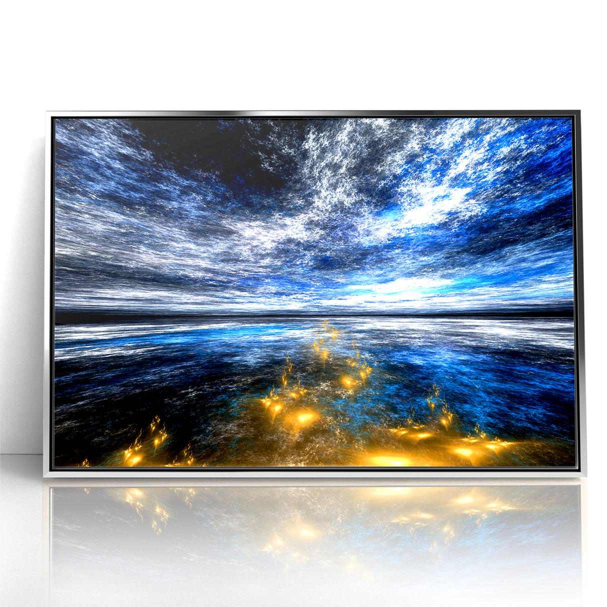 Abstract Landscape Art - Dramatic Sky and Shimmering Reflections Wall Art