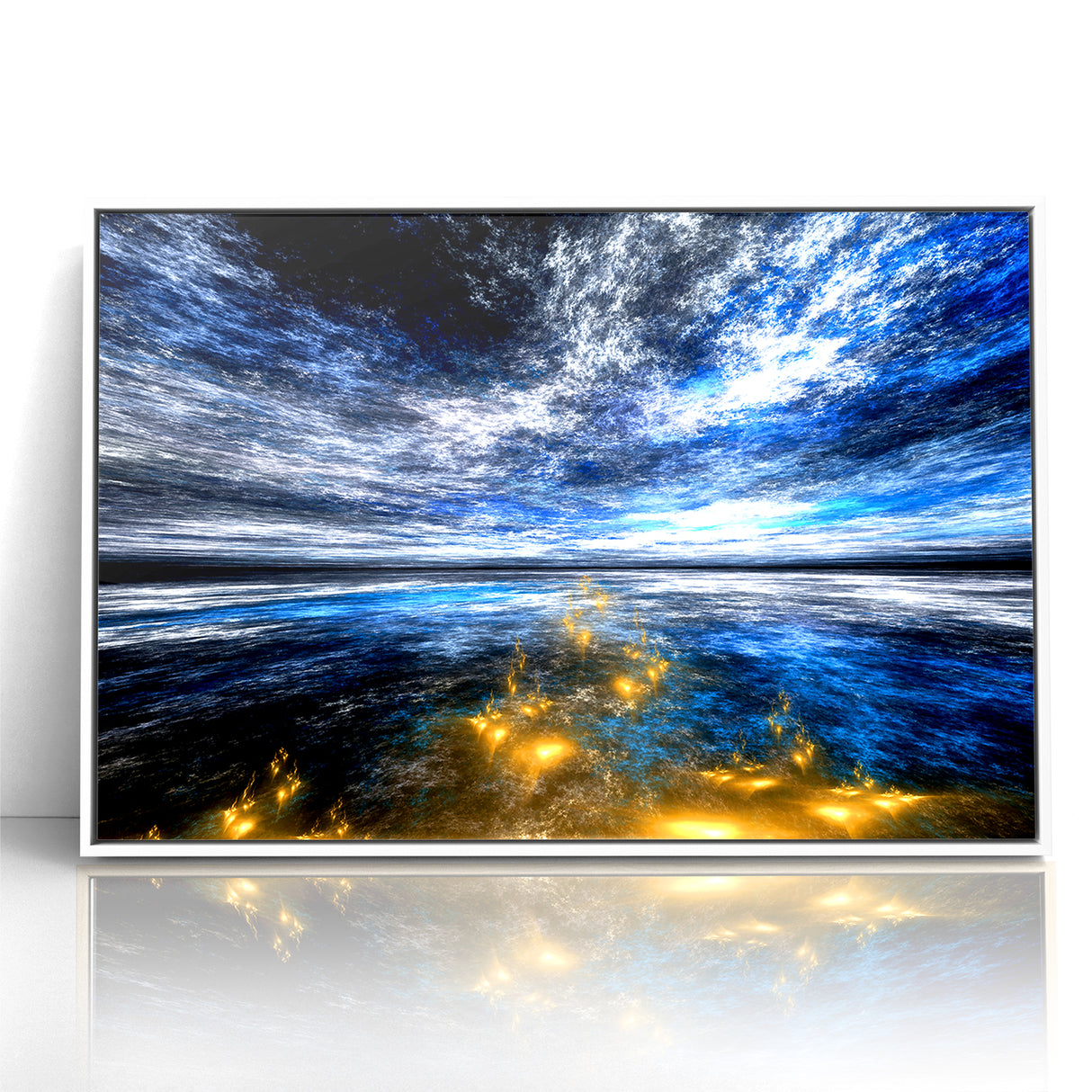 Abstract Landscape Art - Dramatic Sky and Shimmering Reflections Wall Art
