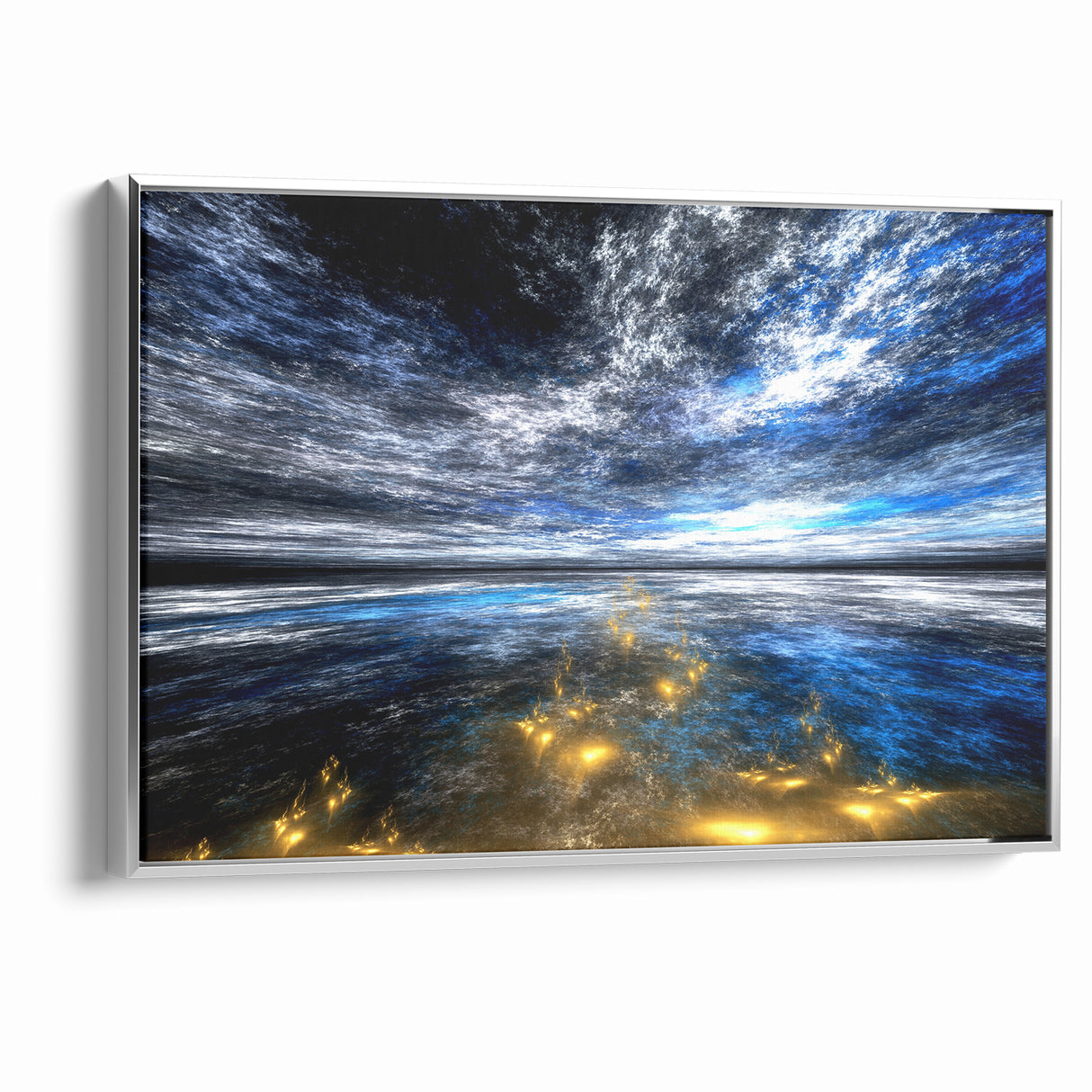 Abstract Landscape Art - Dramatic Sky and Shimmering Reflections Wall Art