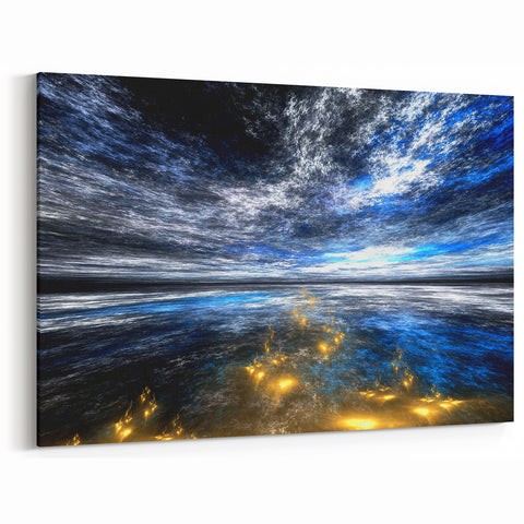 Abstract Landscape Art - Dramatic Sky and Shimmering Reflections Wall Art