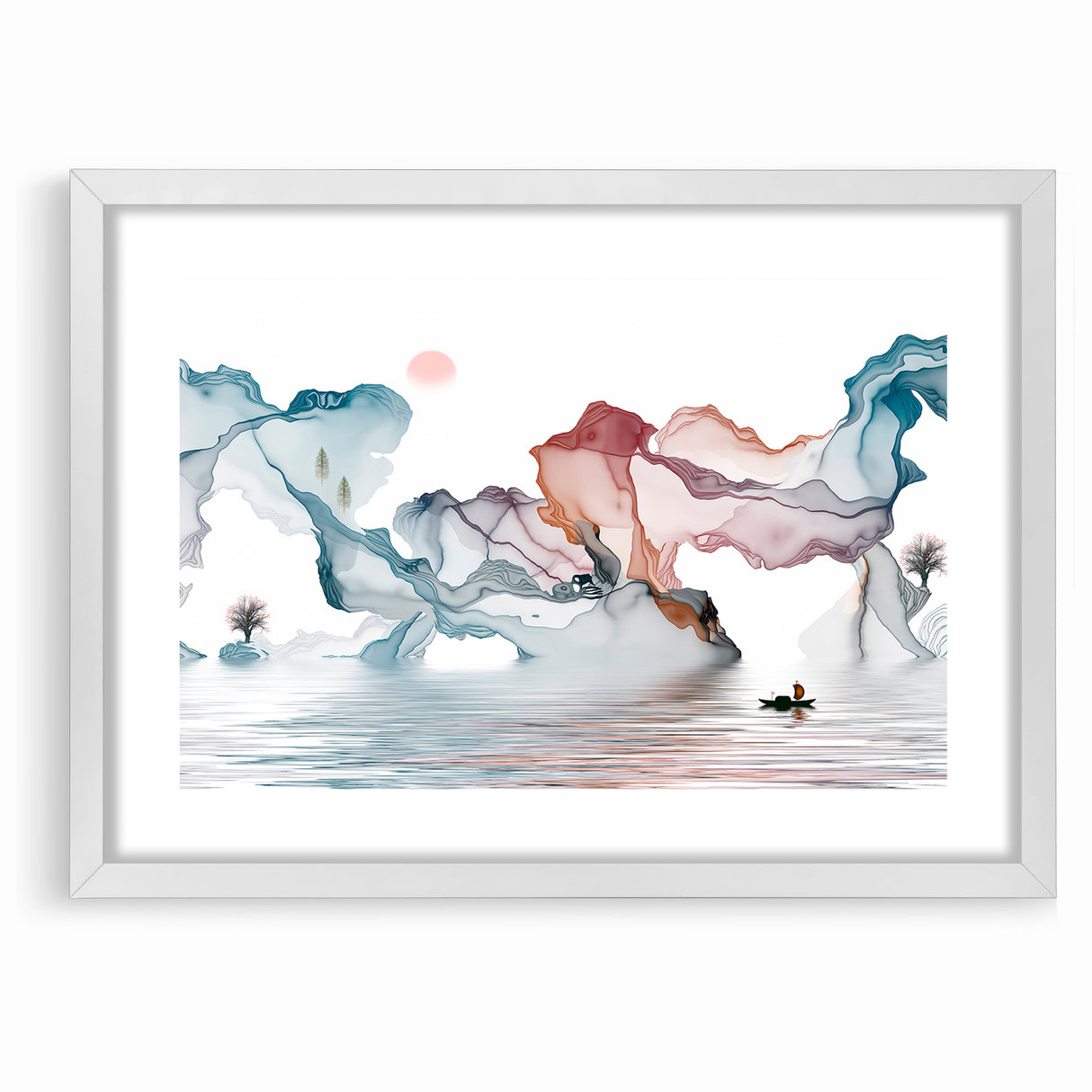 Abstract Landscape Art - Dramatic Sky and Shimmering Reflections Wall Art