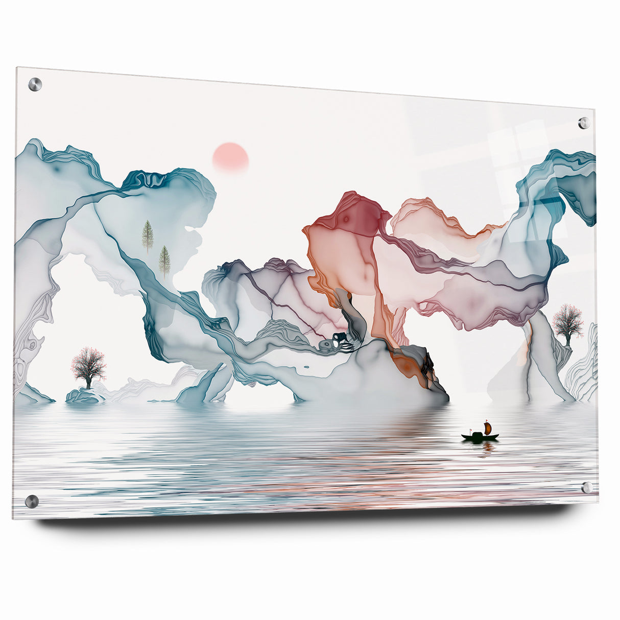 Abstract Landscape Art - Dramatic Sky and Shimmering Reflections Wall Art
