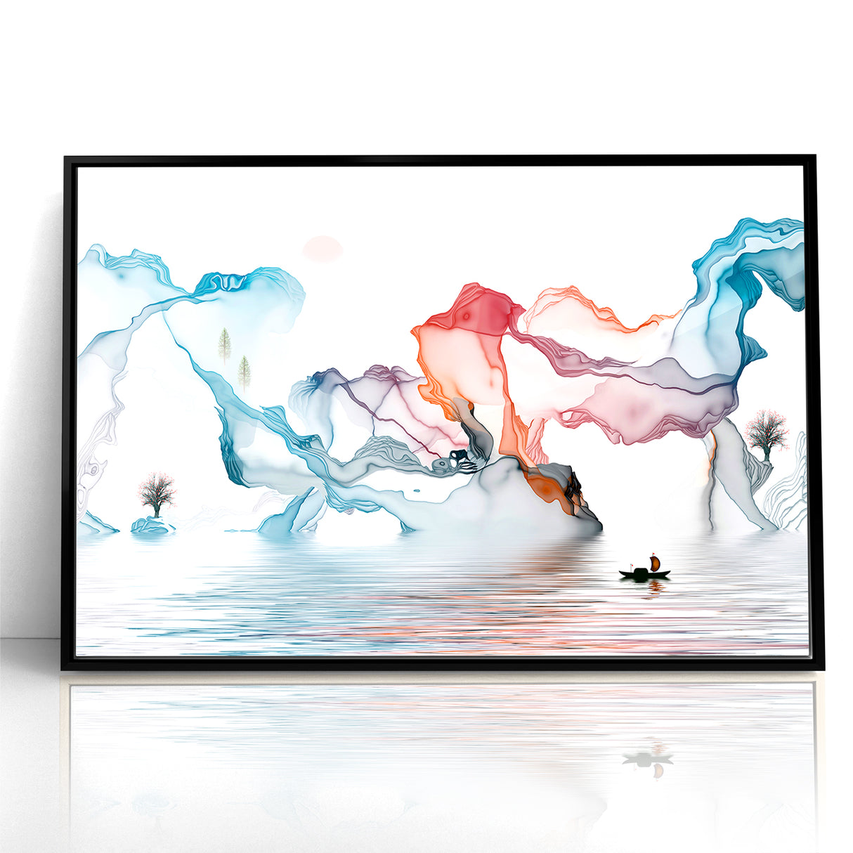 Abstract Landscape Art - Dramatic Sky and Shimmering Reflections Wall Art
