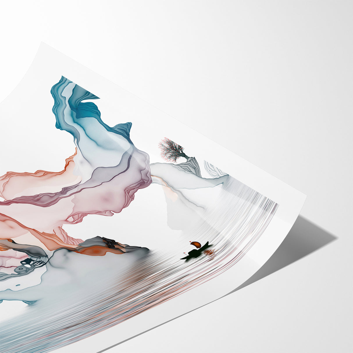 Abstract Landscape Art - Dramatic Sky and Shimmering Reflections Wall Art