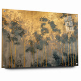Modern Landscape Abstract Art - Golden Bamboo Forest Wall Decor
