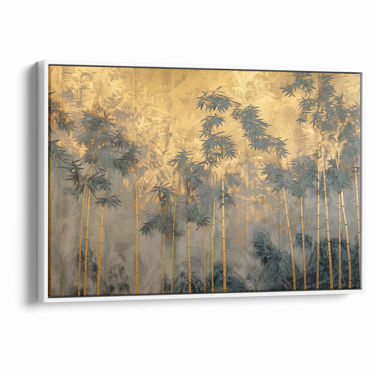 Modern Landscape Abstract Art - Golden Bamboo Forest Wall Decor