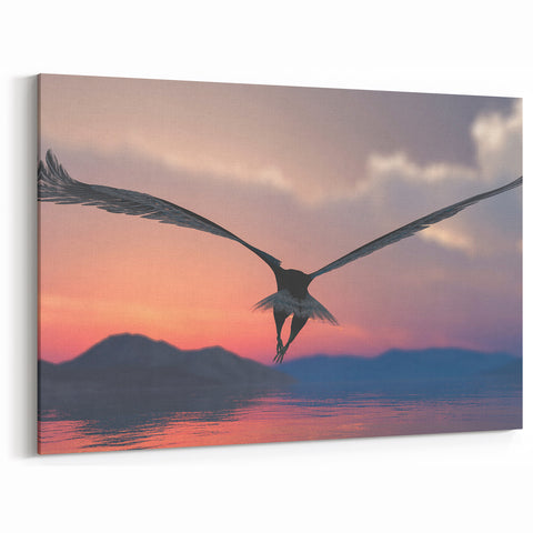 Graceful Birds of Prey Wall Art – Soaring Eagle at Sunset Canvas Print