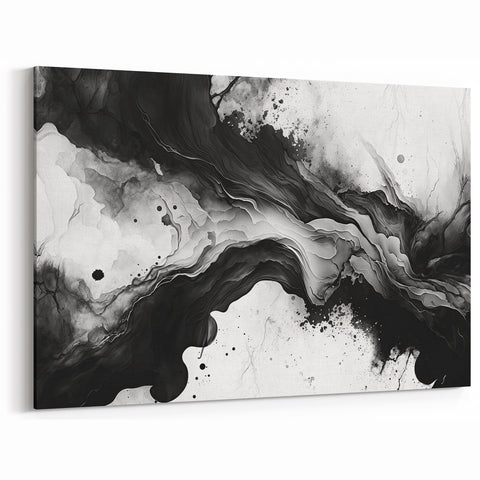 Flowing Black and White Abstract Art | Monochrome Canvas Design