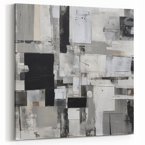 Geometric Black and White Abstract Art | Modern Monochrome Canvas