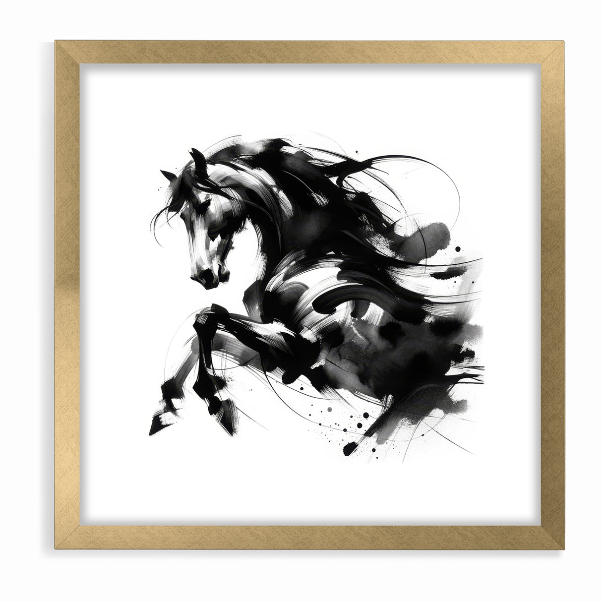 Dynamic Black and White Horse Art | Abstract Monochrome Canvas Design