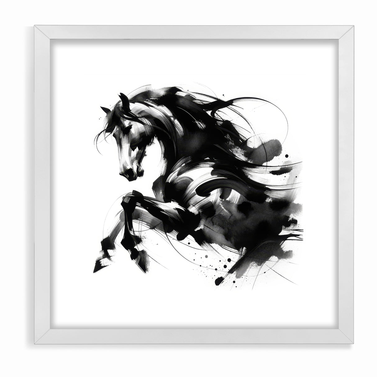 Dynamic Black and White Horse Art | Abstract Monochrome Canvas Design