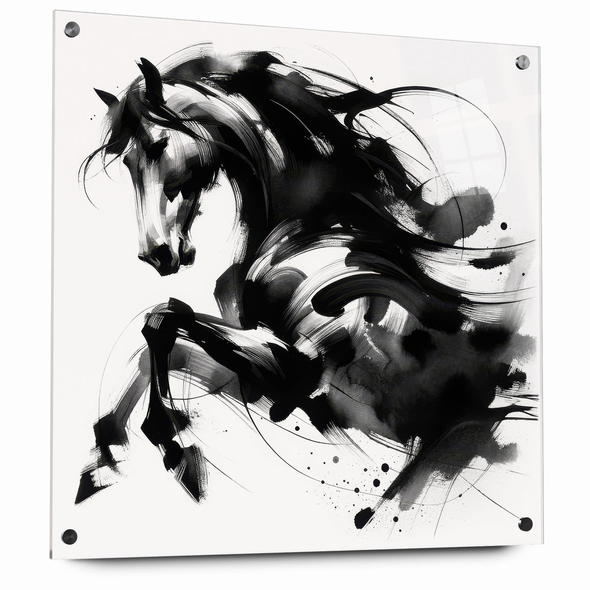 Dynamic Black and White Horse Art | Abstract Monochrome Canvas Design