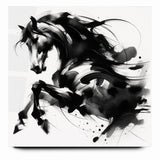 Dynamic Black and White Horse Art | Abstract Monochrome Canvas Design