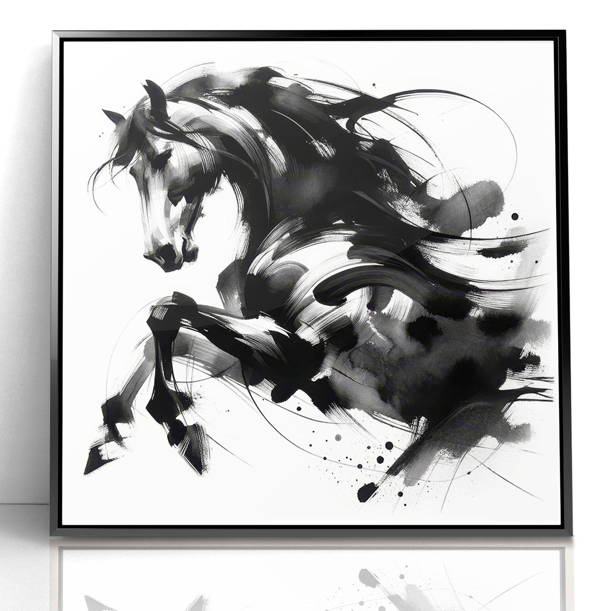 Dynamic Black and White Horse Art | Abstract Monochrome Canvas Design