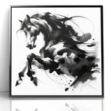 Dynamic Black and White Horse Art | Abstract Monochrome Canvas Design