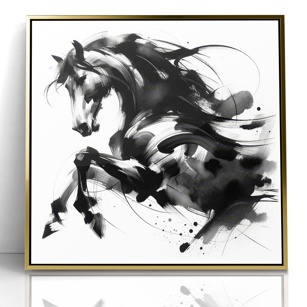 Dynamic Black and White Horse Art | Abstract Monochrome Canvas Design