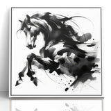 Dynamic Black and White Horse Art | Abstract Monochrome Canvas Design