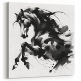 Dynamic Black and White Horse Art | Abstract Monochrome Canvas Design