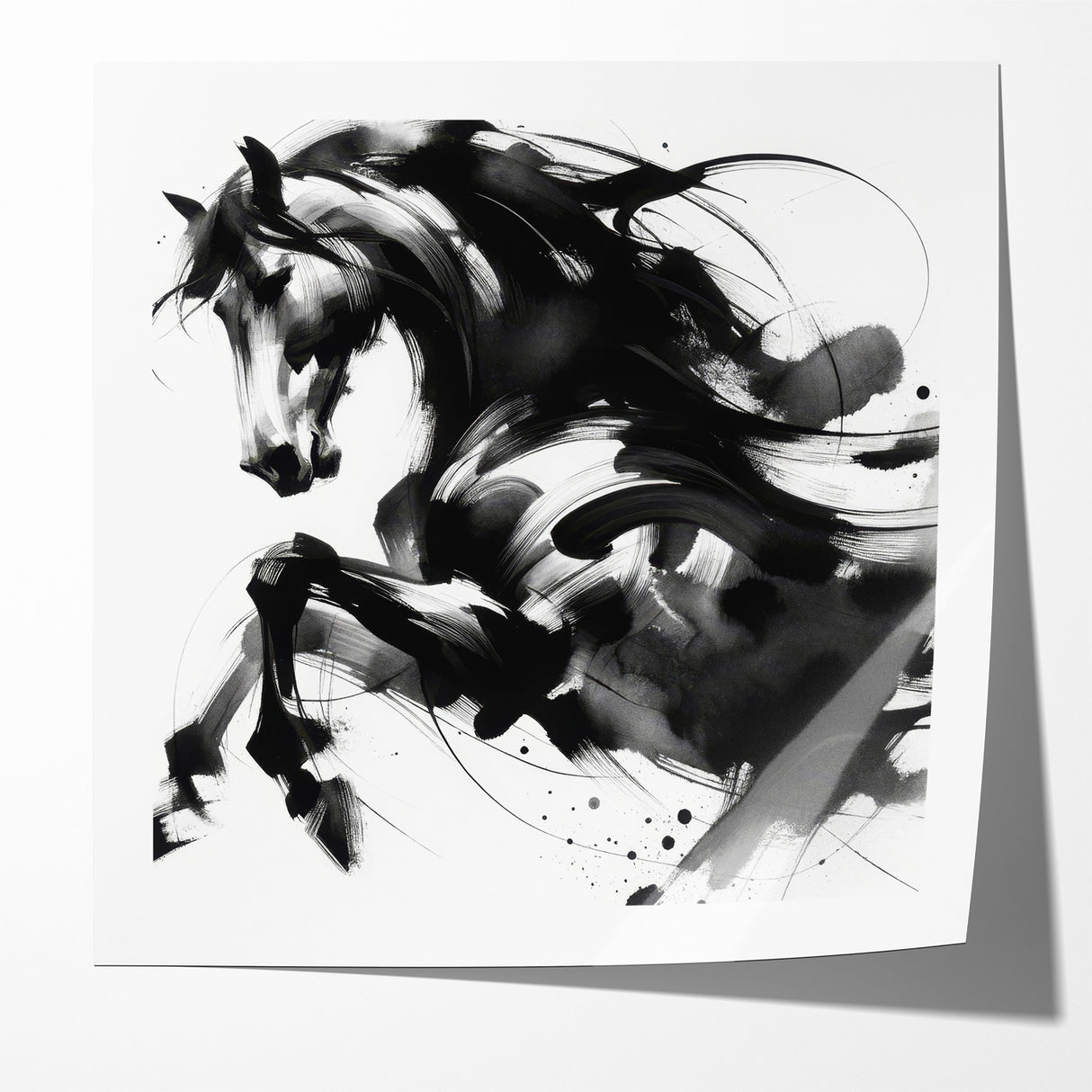 Dynamic Black and White Horse Art | Abstract Monochrome Canvas Design