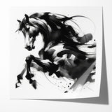 Dynamic Black and White Horse Art | Abstract Monochrome Canvas Design