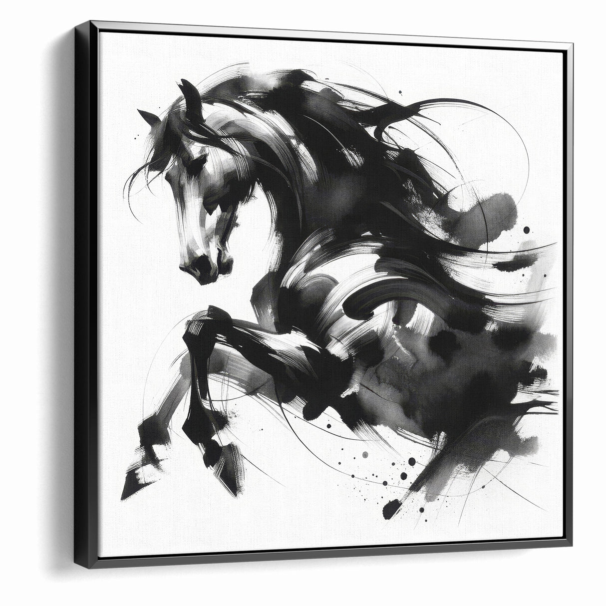 Dynamic Black and White Horse Art | Abstract Monochrome Canvas Design