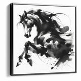 Dynamic Black and White Horse Art | Abstract Monochrome Canvas Design
