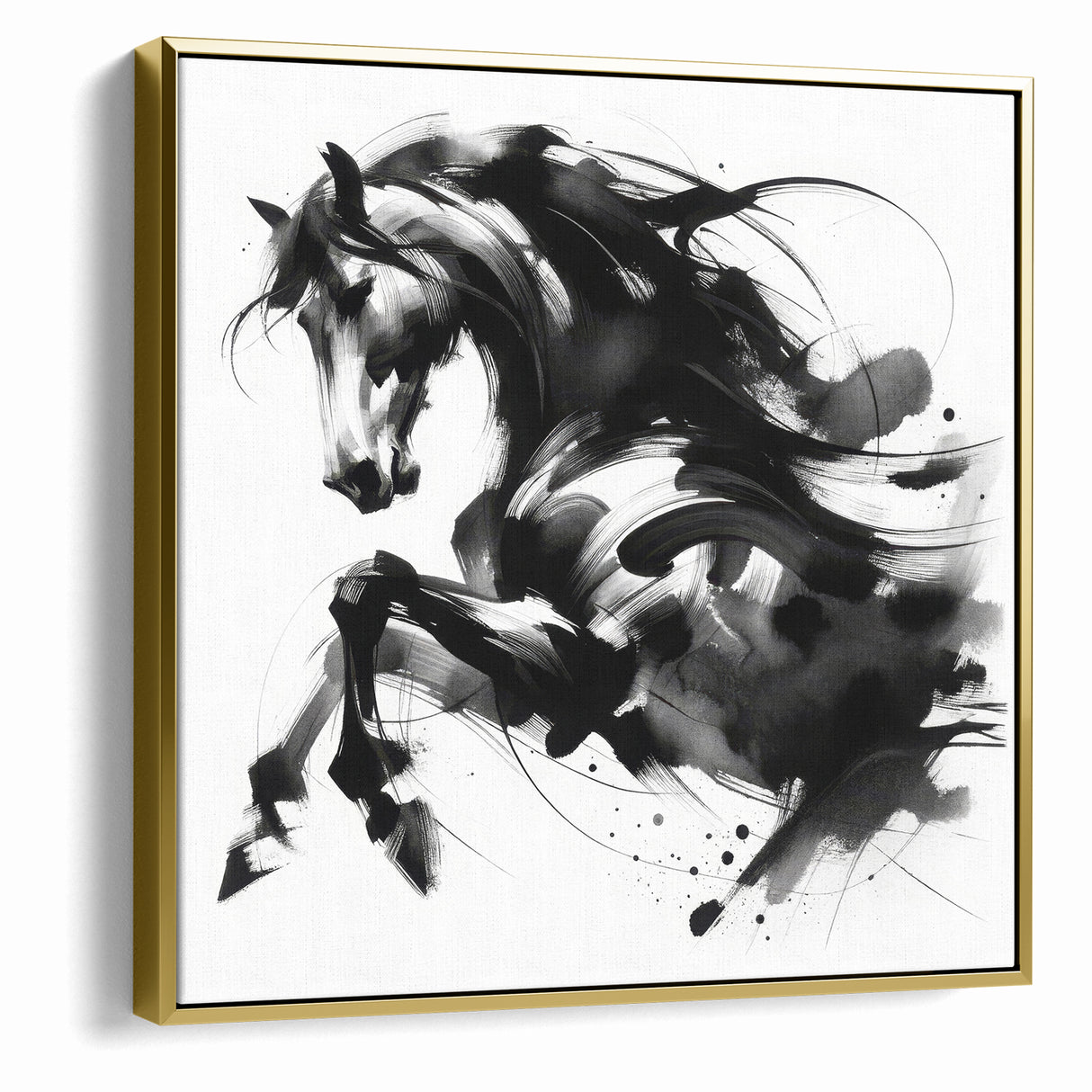 Dynamic Black and White Horse Art | Abstract Monochrome Canvas Design