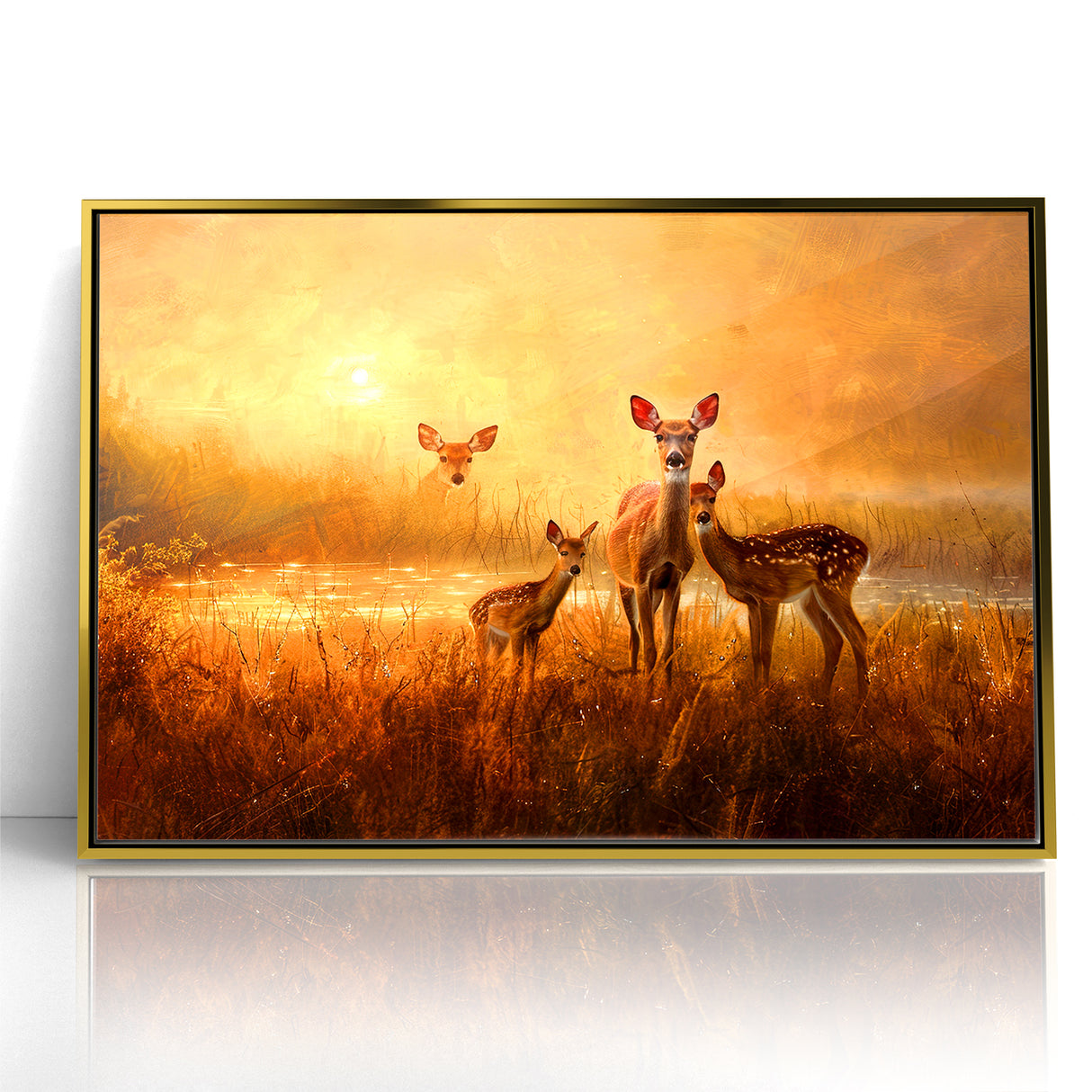 Serene Antelope Family at Sunset - Warm Nature-Inspired Wall Art