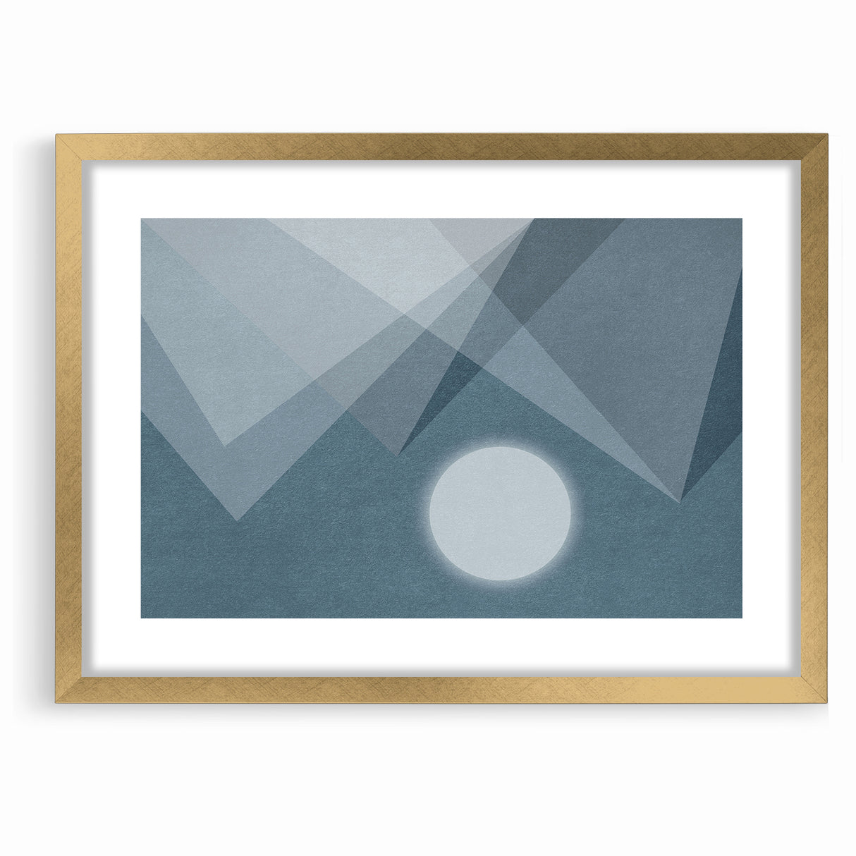 Abstract Geometric Art with Moon and Triangles on Canvas