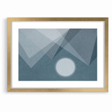 Abstract Geometric Art with Moon and Triangles on Canvas