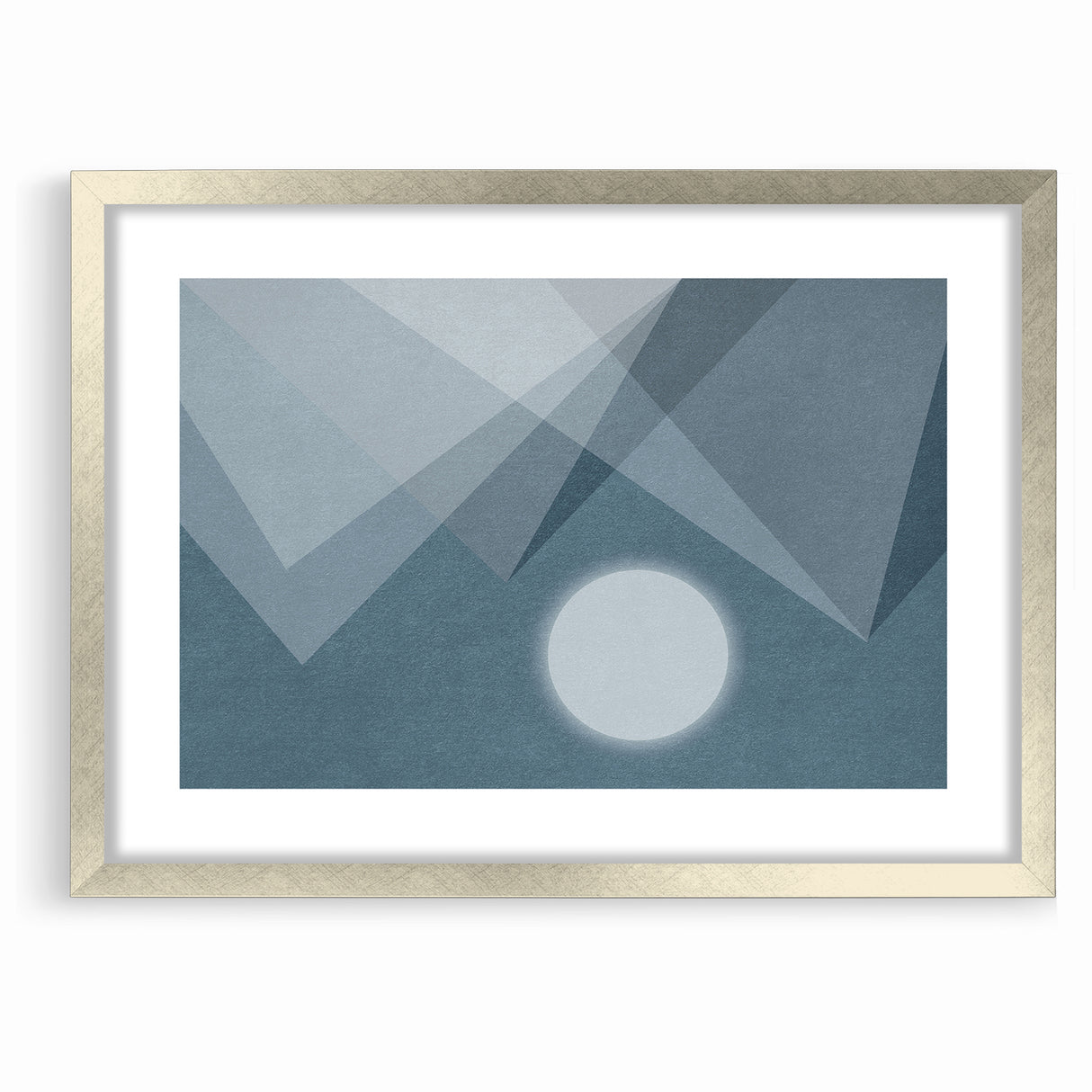 Abstract Geometric Art with Moon and Triangles on Canvas