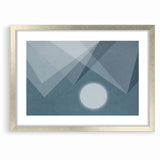 Abstract Geometric Art with Moon and Triangles on Canvas